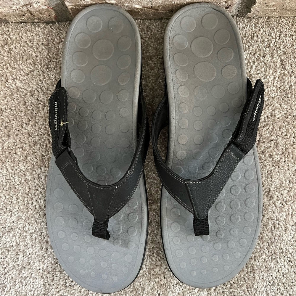 Orthaheel Ryder Flip Flops Men’s 13 Black Gray Arch Support (Now Vionic) NEW